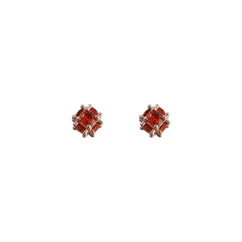 Eco-Friendly Copper Micro Pave Zircon Geometric Round Mini Stud Earrings Minimalist Rose Gold Jewelry