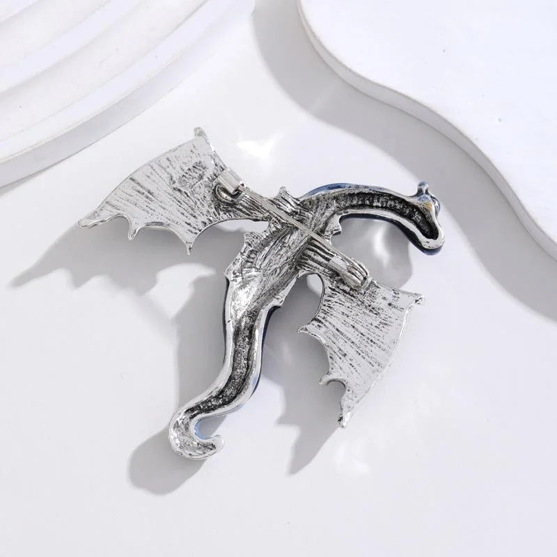 Cute Red Enamel Flying Dragon Brooch With Rhinestones, Alloy Pterosaur Lapel Pin For Suit Accessory