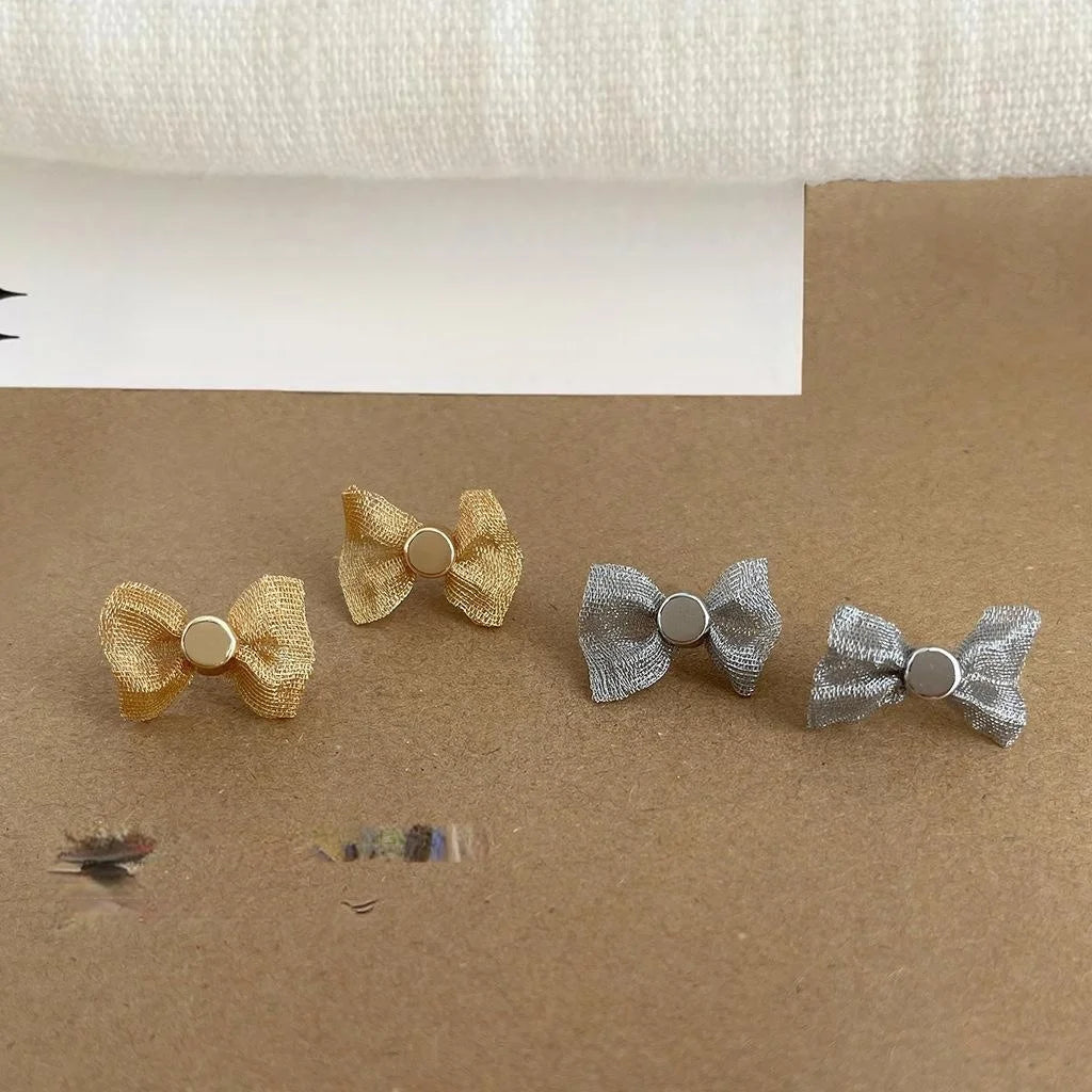 14K Gold Plated Metal Mesh Bow Stud Earrings Simple Versatile Summer Fashion Jewelry