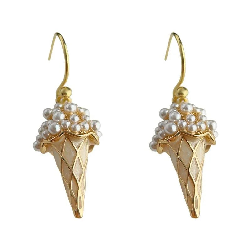 Cute Ice Cream Drop Earrings 14K Plated Copper Resin Pearl Enamel Sweet Designer Jewelry