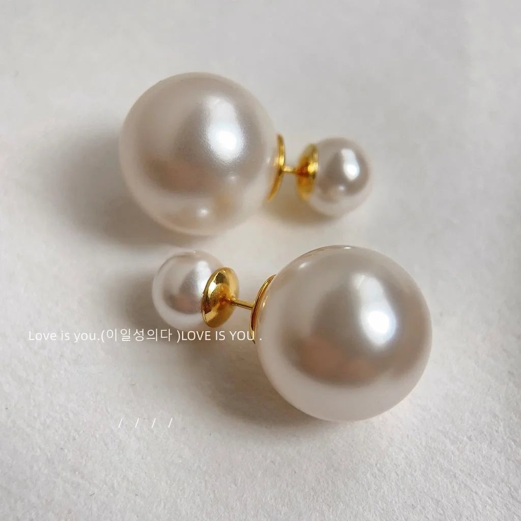 Silver Plated Glass Pearl Geometric Round Drop Earrings For Women Two Way Luxury Style