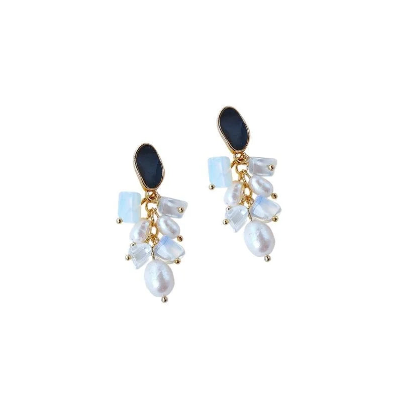 Handmade Forest Style 14K Gold Plated Opal Freshwater Pearl Geometric Drop Earrings For Women