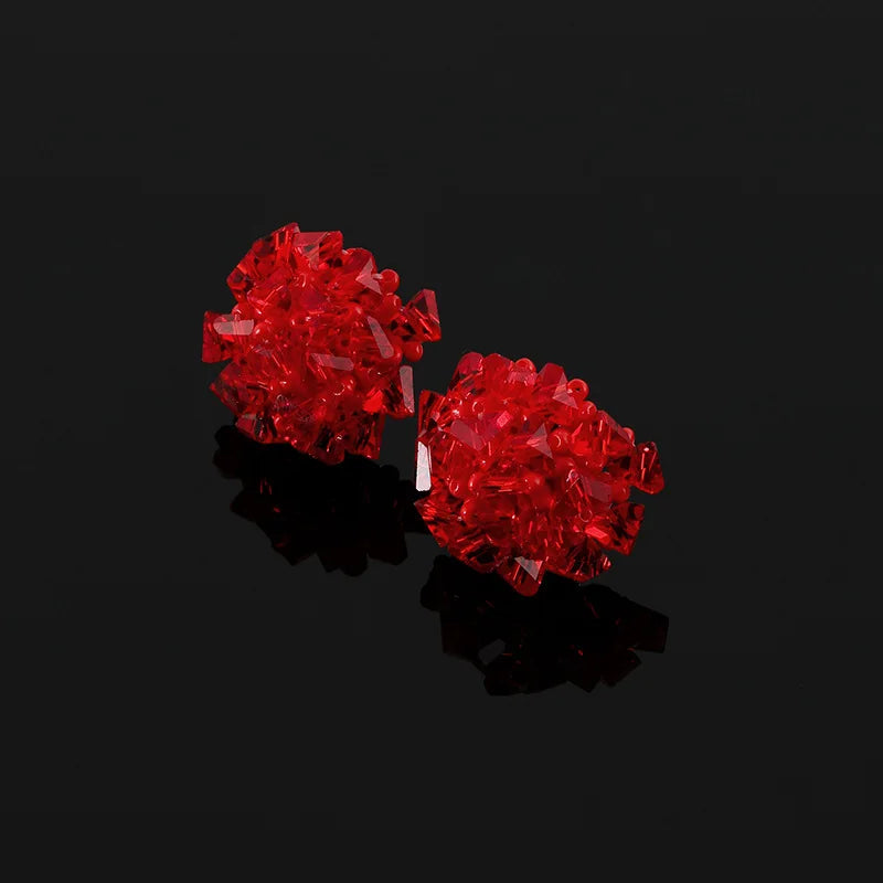 Sweet Red Crystal Beaded Flower Stud & Clip On No Piercing Handmade Statement Womens Earrings
