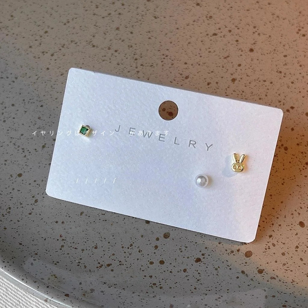 6 Piece 14K Plated Copper Chinese Character Mini Stud Earrings Style