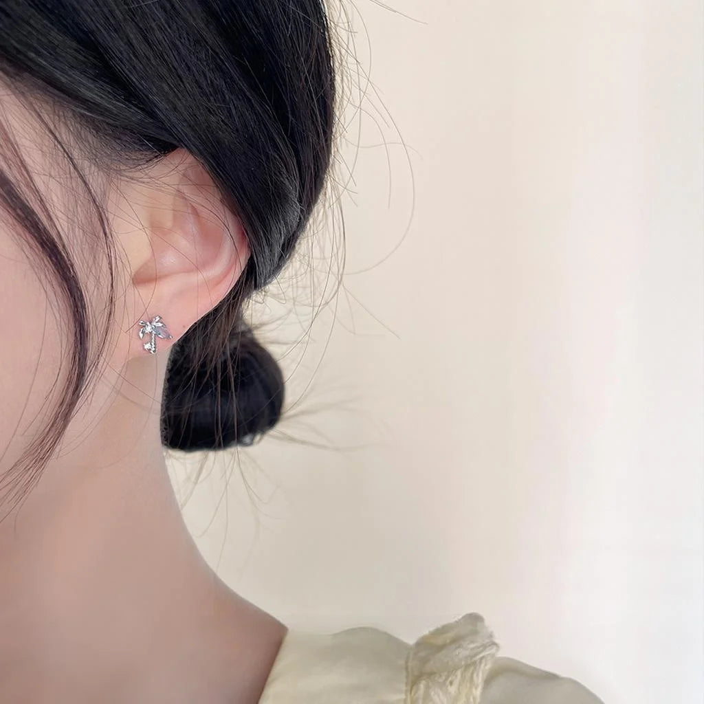 Mini Copper Coconut Tree Stud Earrings, Sweet Cool Fresh Leaf Designer Jewelry
