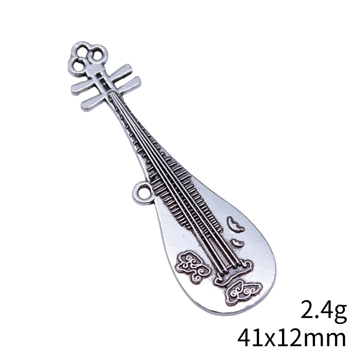 41x12mm 2.4g Antique Silver Zinc Alloy Chinese Pipa Charm Pendant for DIY Necklace Jewelry Making