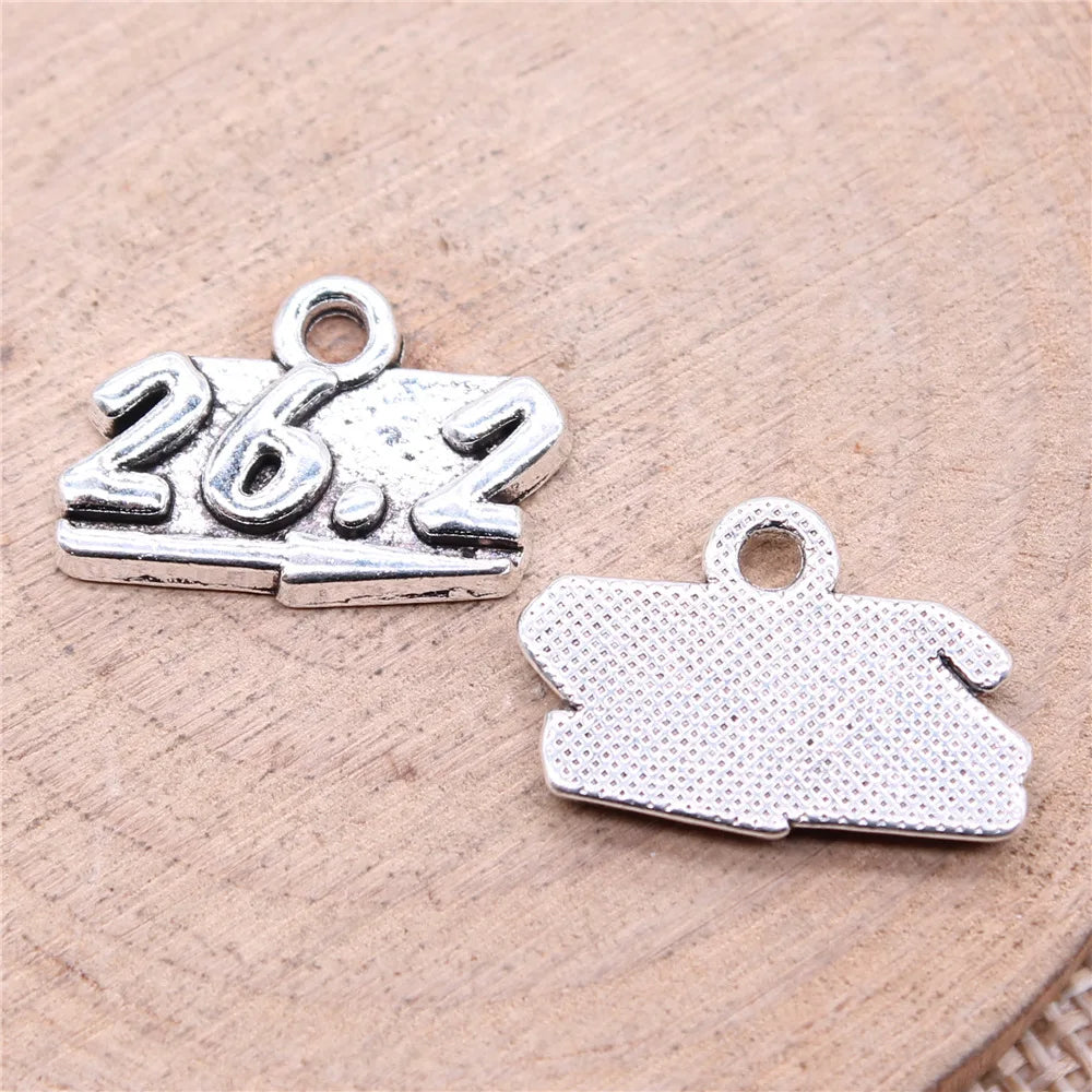19x13mm 1.8g Antique Silver Zinc Alloy 26.2 Marathon Theme Charm Pendant for DIY Runner Jewelry