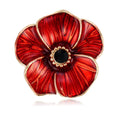 Elegant Red Enamel Poppy Flower Alloy Brooch With Black Rhinestone Center, Women's Lapel Pin Gift