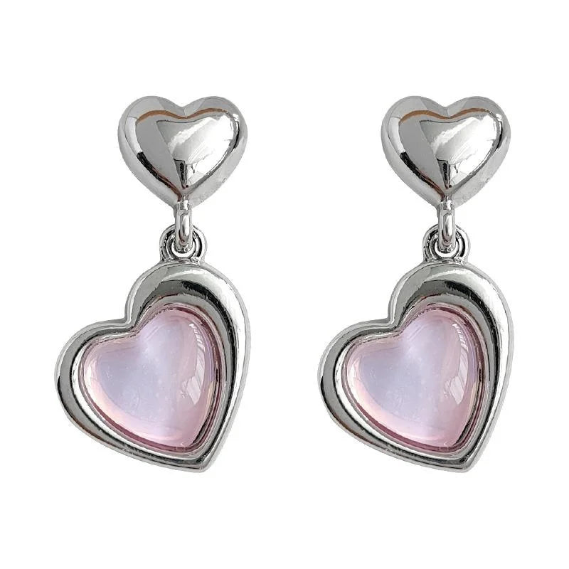Sweet Cool Pink Heart Copper Drop Earrings Fashion Commuter Statement Jewelry