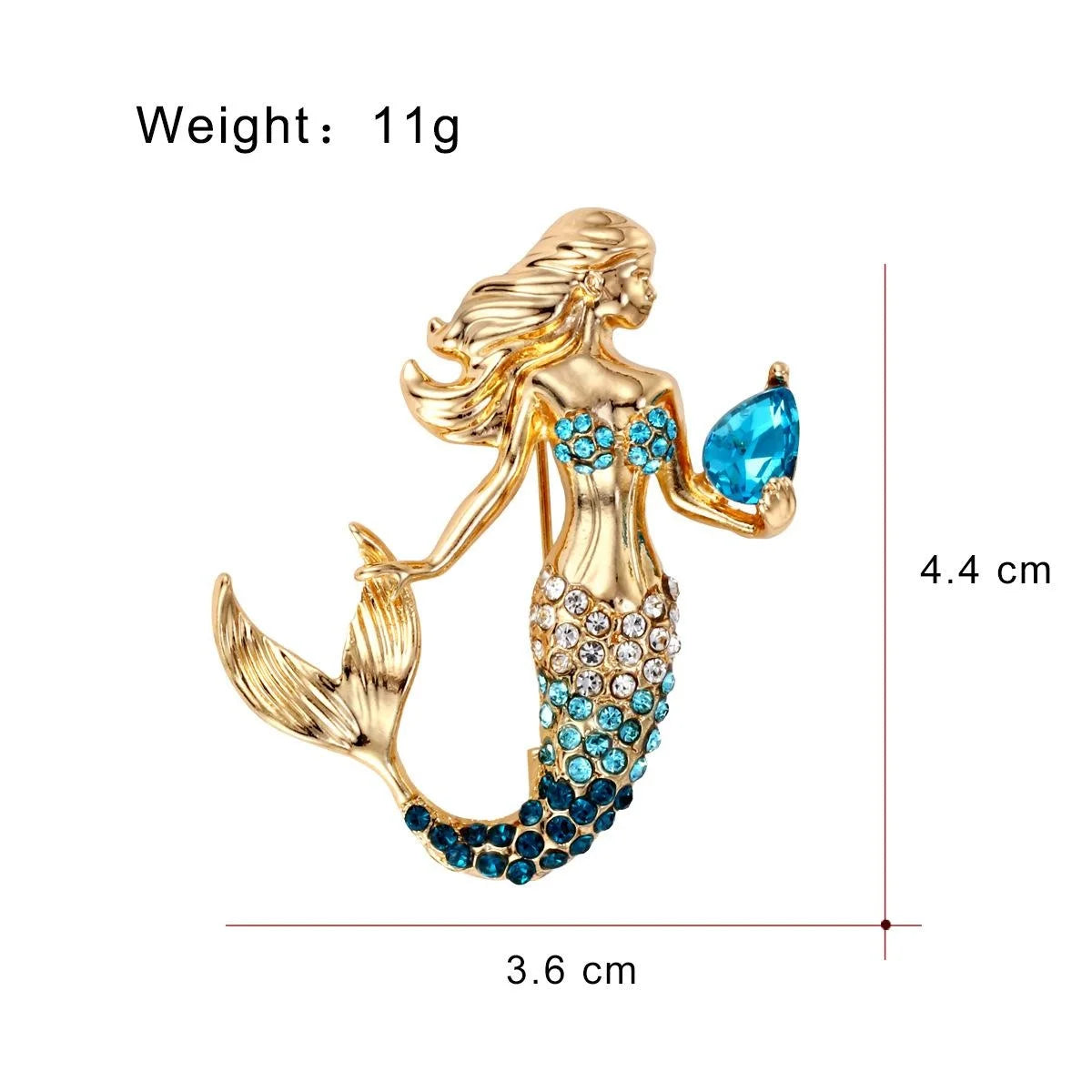 Luxury Gold Alloy Rhinestone Mermaid Brooch With Pink Crystal Pearl Lapel Pin Corsage Suit Accessory Gift