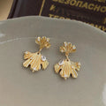 14K Silver Plated Copper Ginkgo Leaf Drop Earrings With Micro Pave Zircon Vintage Floral Jewelry