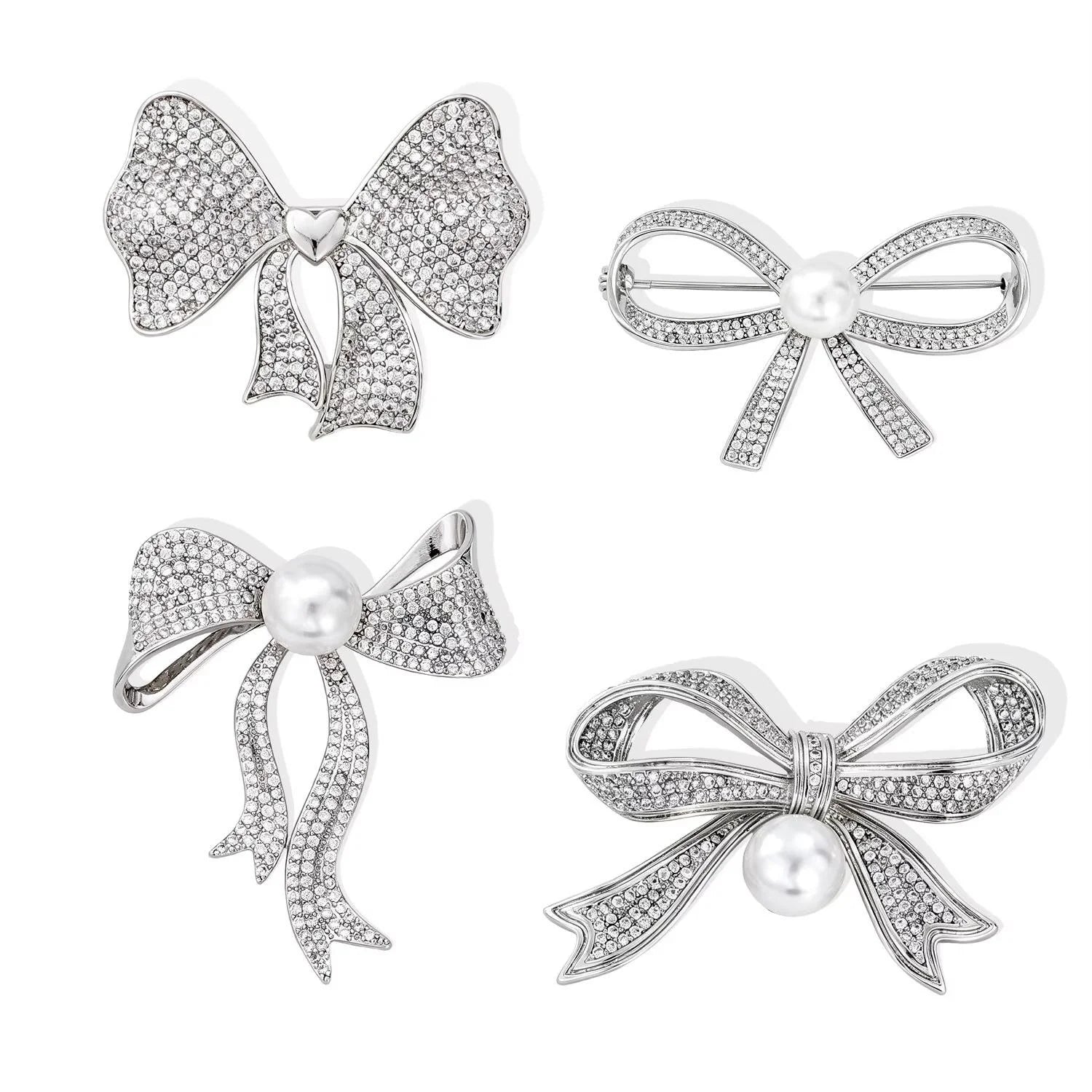 Elegant Pearl Bow Brooch With Micro Pave Rhinestones, Copper Gold Plated Lapel Pin Corsage Gift