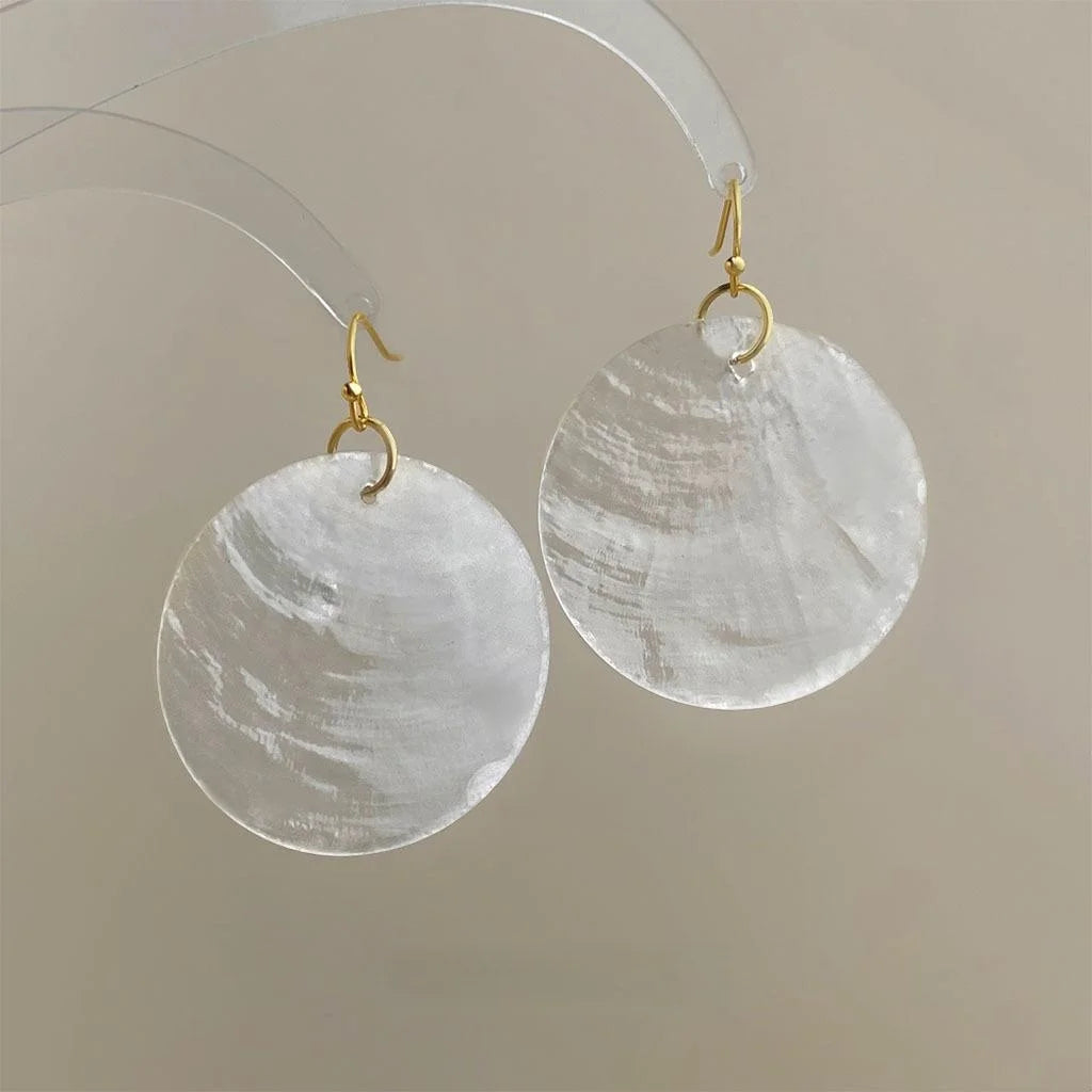 Natural Shell Geometric Drop Earrings Minimalist Beach Vacation Style Fashion Jewelry