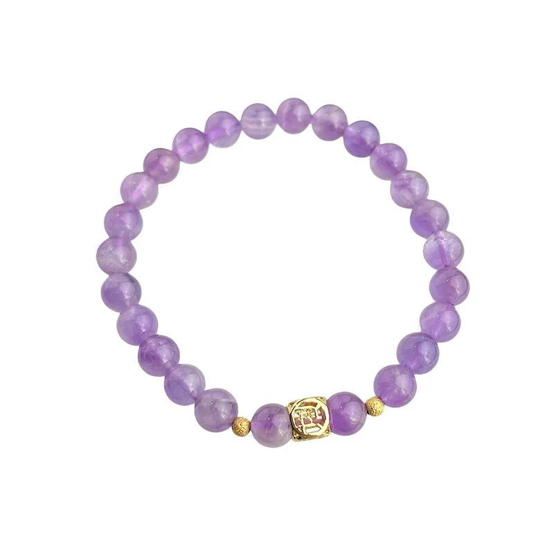Natural Stone Lavender Amethyst Bracelet New Chinese Geometric Round Bead Jewelry