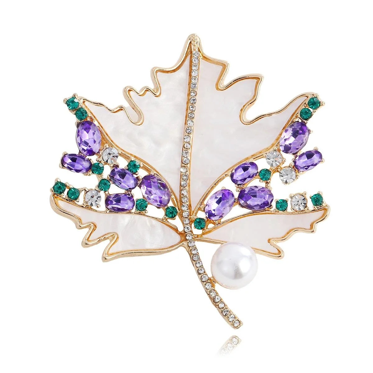 Luxury Maple Leaf Brooch With Mother Of Pearl, Rhinestone And Faux Pearl Corsage Lapel Pin Suit Accessory