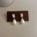 French Textured Snowflake Pearl Teardrop Copper Drop Earrings Silver Plated Luxury Style