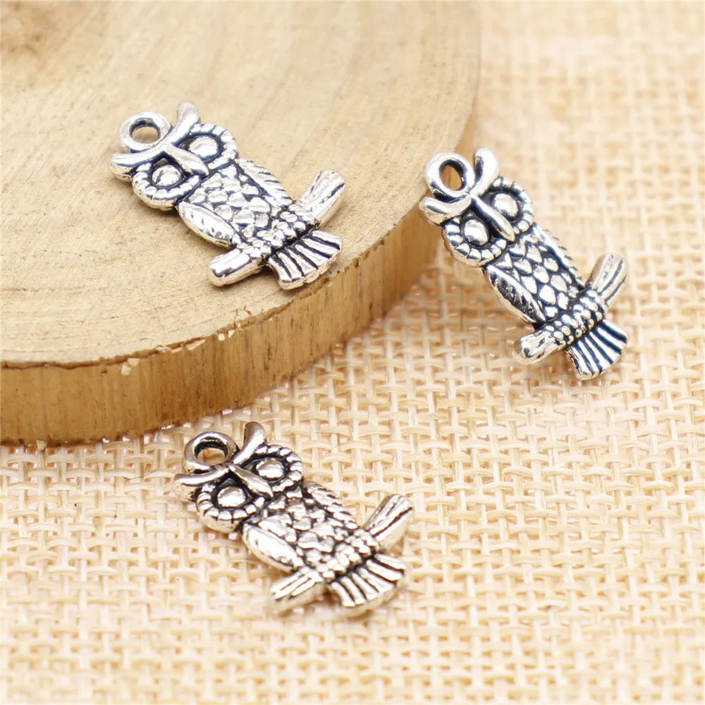 19x12mm 1.3g Multi Color Zinc Alloy Double Sided Owl Cat Charm Pendant for DIY Jewelry Making