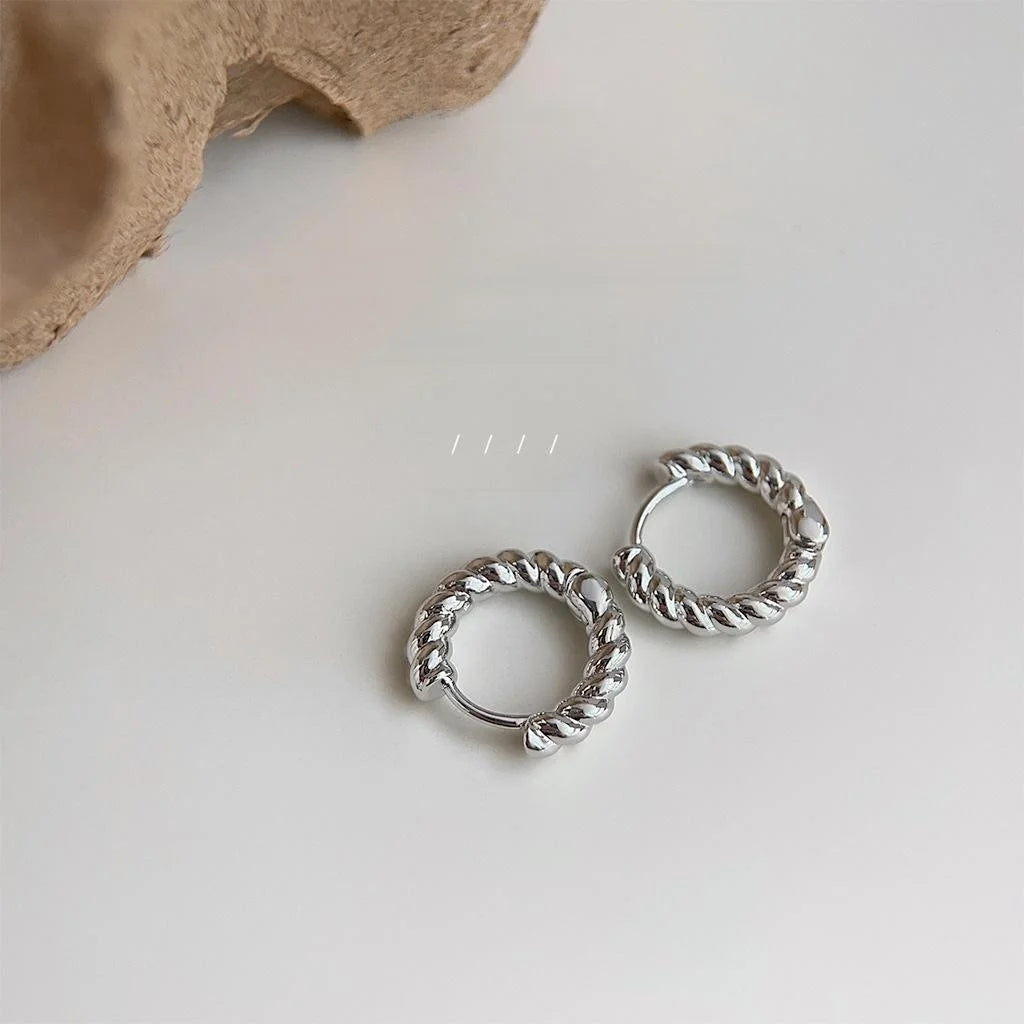 Copper Geometric Twist Micro Pave Zircon Stud Earrings, Versatile Sweet Cool Commuter Style