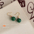 Handmade New Chinese Vintage Palace Style Red And Green Agate Round Geometric Drop Earrings
