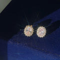 14K Gold Plated Copper Irregular Oval Micro Pave Zircon Stud Earrings
