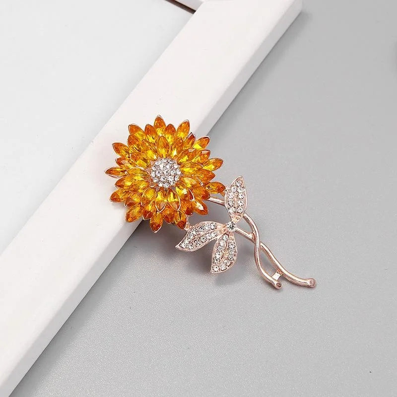 Elegant Sunflower Rhinestone Alloy Brooch For Women, Luxury Floral Lapel Pin Corsage Suit Accessory