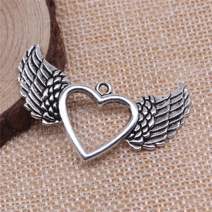47x29mm 4.5g Multicolor Zinc Alloy Hollow Heart Wings Charm Pendant for DIY Jewelry Making