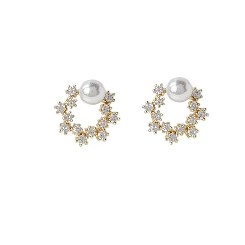 14K Gold Plated Copper Flower Stud Earrings For Women Micro Pave Zircon Hollow Minimalist Jewelry