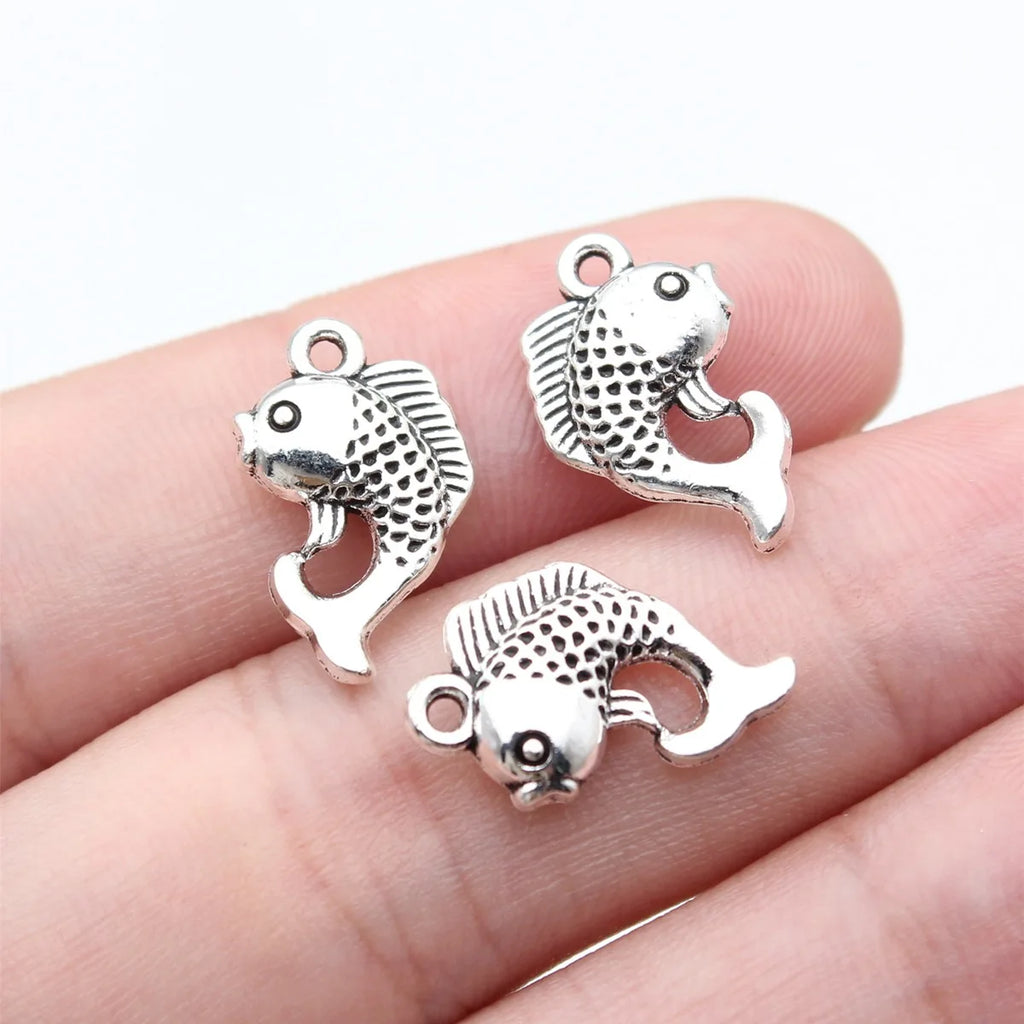 17x10mm 1.1g Antique Silver Zinc Alloy Koi Fish Charm Pendant for Bracelet Necklace DIY Jewelry