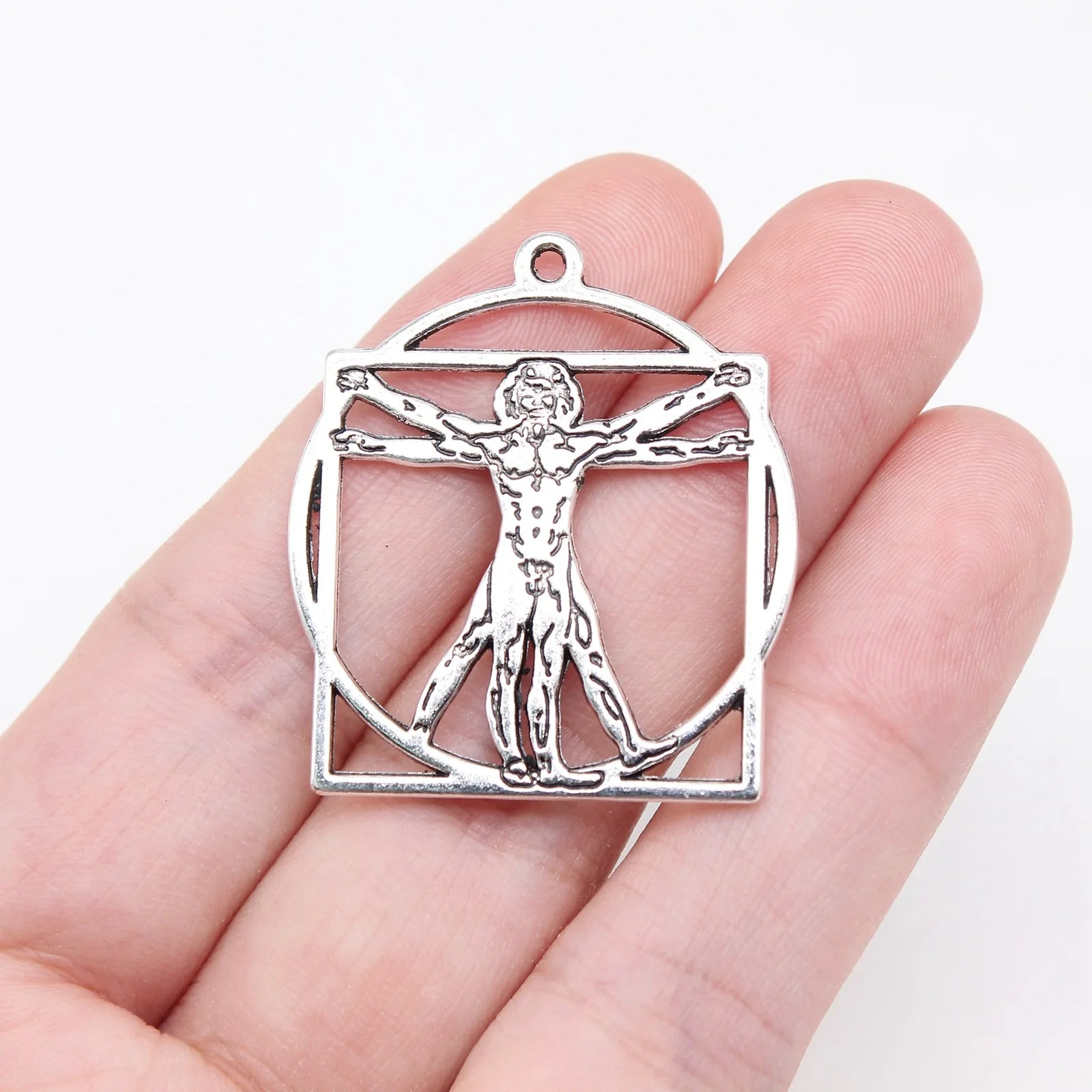 34x30mm 3.5g Antique Silver Zinc Alloy Vitruvian Man Charm Pendant for DIY Necklace Jewelry Making