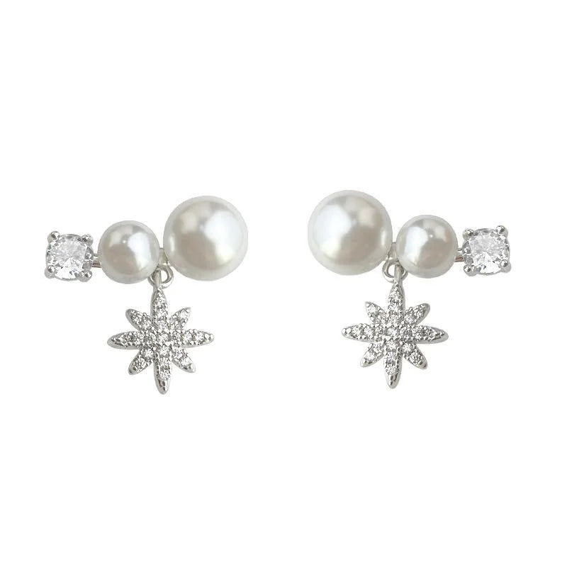 2025 Luxury Geometric Eight Point Star Micro Pave Zircon Copper Stud Earrings, Silver Plated