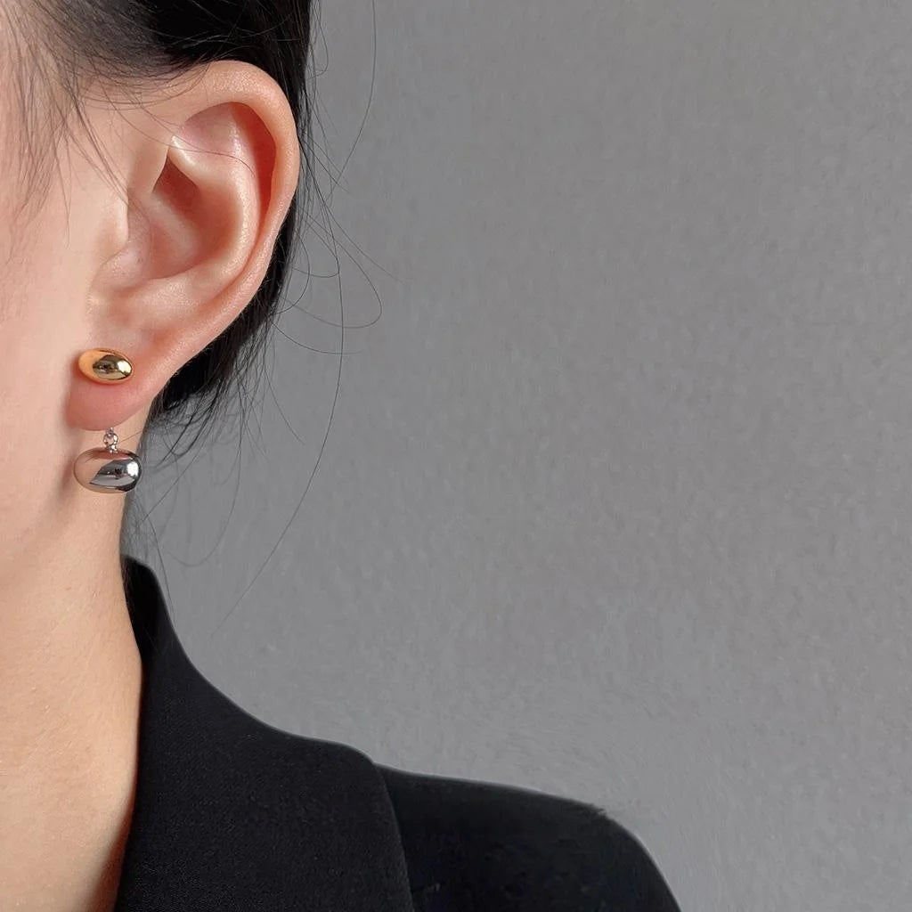 Luxury Oval Geometric Copper Drop Earrings, Two-Way Minimalist Women's Jewelry