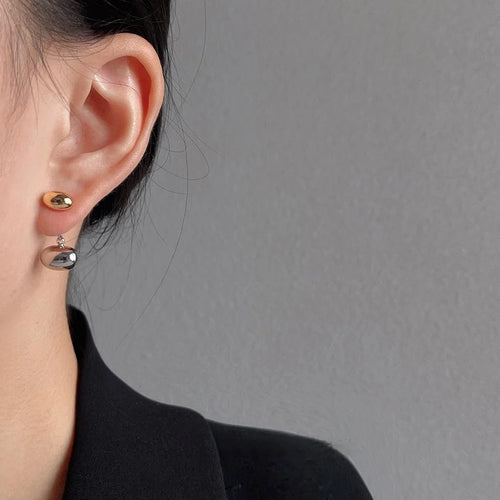 Luxury Oval Geometric Copper Drop Earrings, Two-Way Minimalist Women's Jewelry