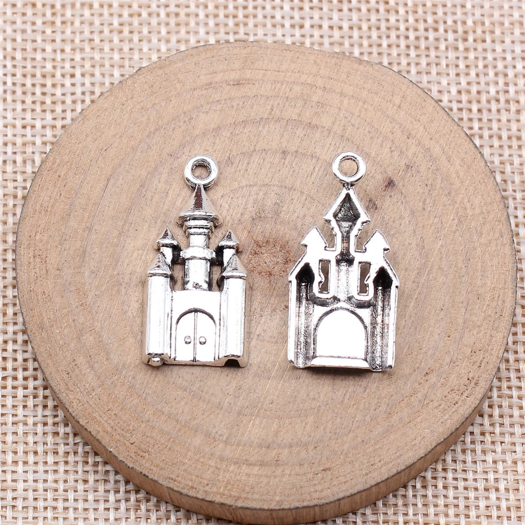 28x14mm 2.8g Antique Silver Zinc Alloy Castle Charm Pendant for DIY Necklace Bracelet Making