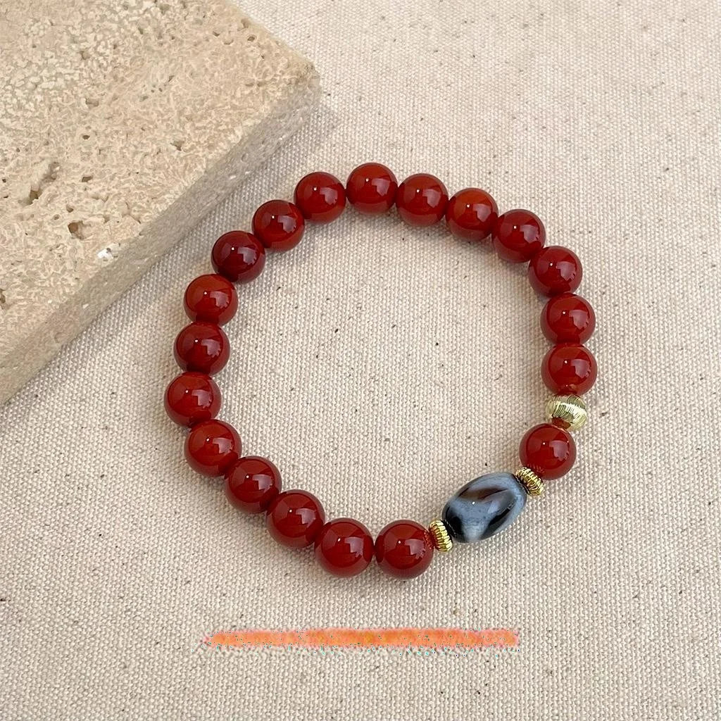 Southern Red Agate Synthetic Dzi Bead Bracelet Geometric Ethnic New Chinese Style Jewelry For Women