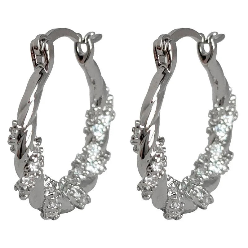Premium Copper Micro Pave Zircon Round Geometric Hoop Drop Earrings For Women