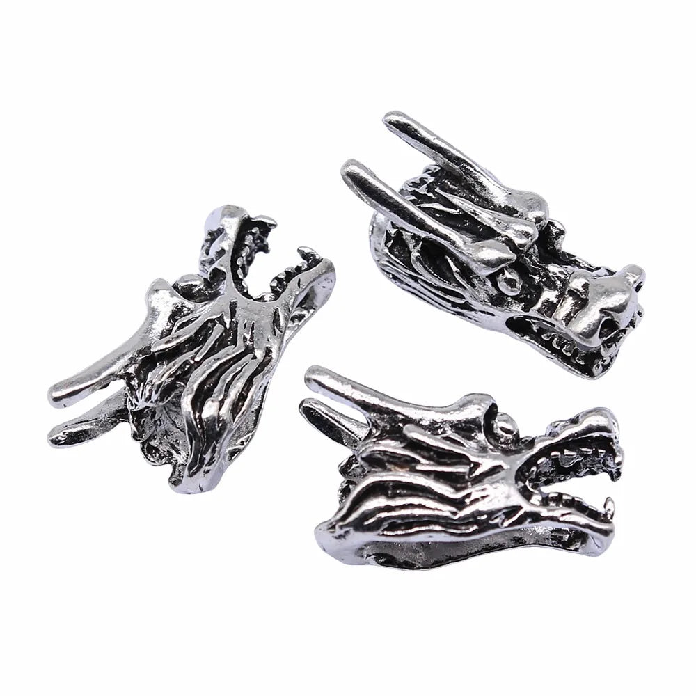 26x13mm 6.2g Antique Silver Zinc Alloy 3D Dragon Head Charm Pendant for DIY Jewelry Making
