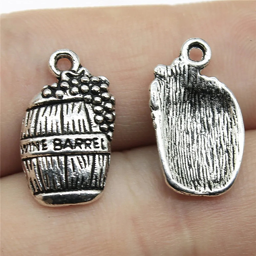 19x11mm 1g Antique Silver Tone Zinc Alloy Wine Barrel Charm Pendant for DIY Necklace Bracelet Making