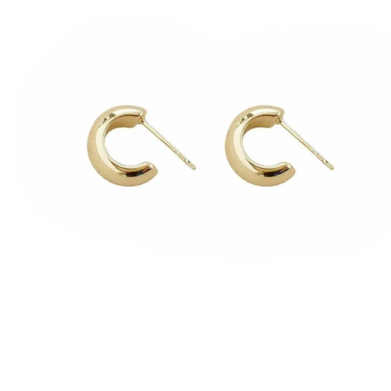 14K Gold Plated Copper Geometric Stud Earrings Korean Minimalist Earlobe Wrap Jewelry