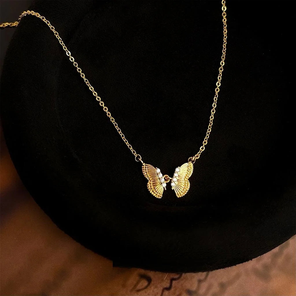 Minimalist 18K Real Gold Plated Copper Micro Pave Zircon Butterfly Collarbone Necklace