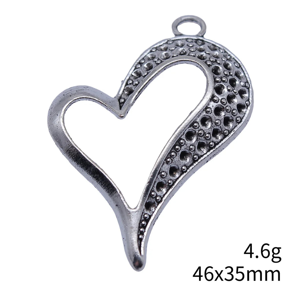 46x35mm 4.6g Antique Silver Zinc Alloy Heart Charm Pendant with Rhinestone Setting for Necklace DIY
