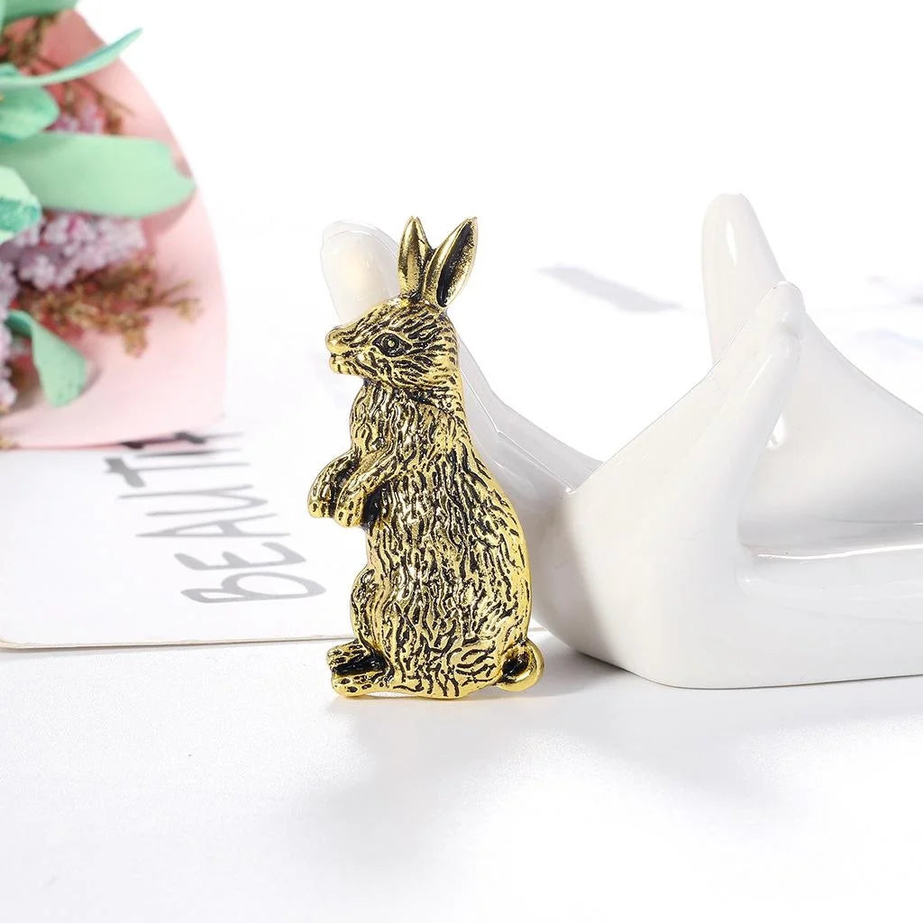 Vintage Antique Gold Alloy Rabbit Brooch, Textured Bunny Lapel Pin For Women Suit Accessory Gift