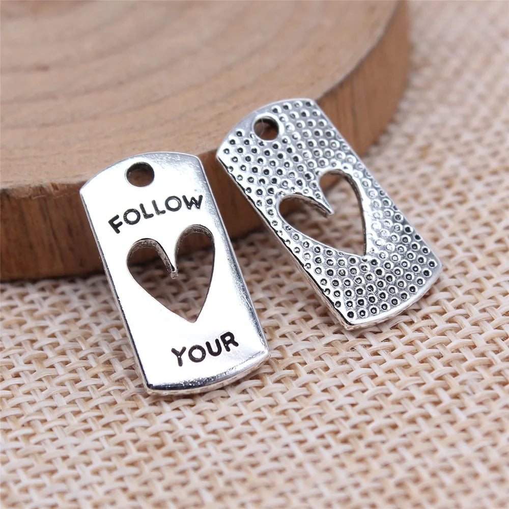 10x20mm 1.4g Antique Silver Zinc Alloy FOLLOW YOUR HEART Tag Charm Pendant for DIY Jewelry Making