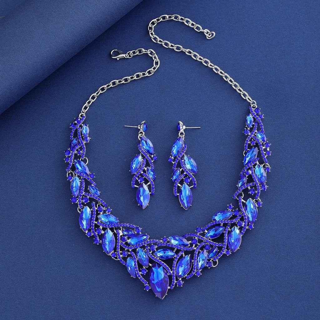 Luxury Bridal Rhinestone Crystal Drop Earrings And Necklace Jewelry Set For Wedding Banquet Party Gift
