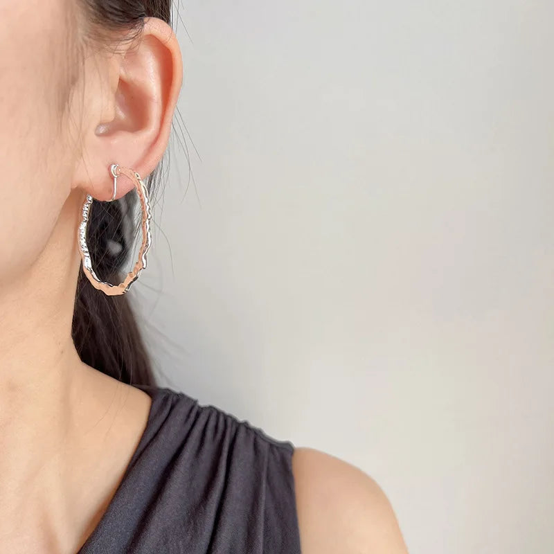 Elegant Silver Alloy Irregular Round Hoop Spiral Disc Stud & Clip On No Piercing Statement Earrings