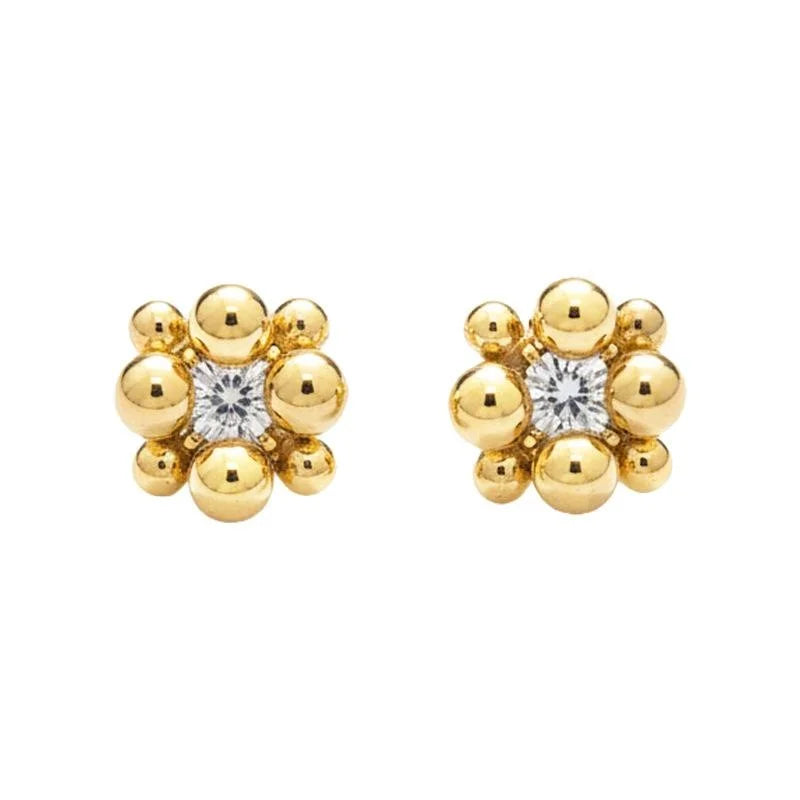 14K Gold Plated Copper Micro Pave Zircon Art Ball Stud Earrings Korean Fashion Geometric Polka Dot