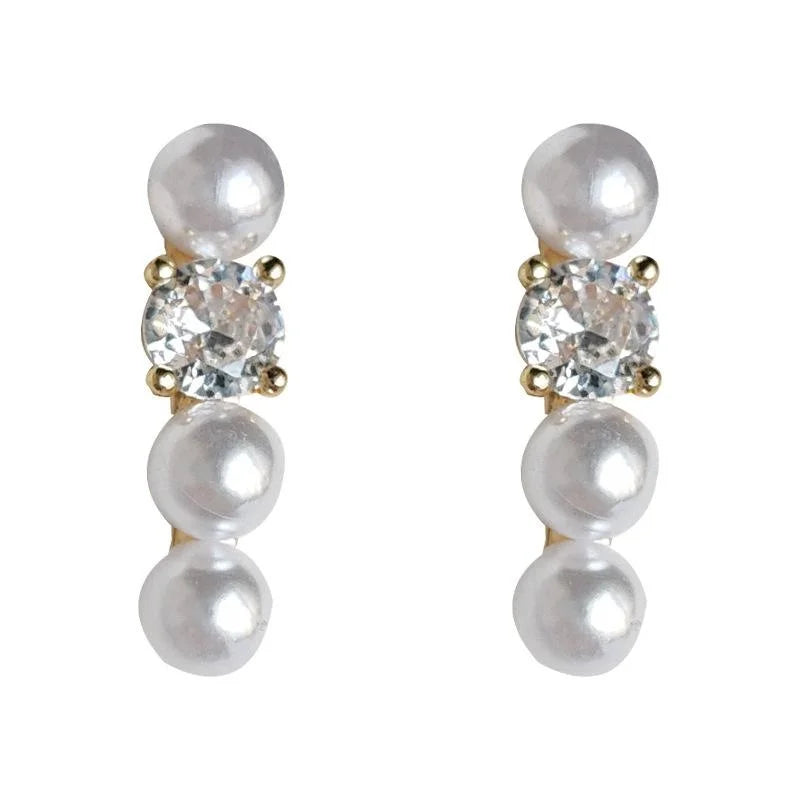 Minimalist French Pearl Bar Stud Earrings Copper Micro Pave Zircon Geometric Jewelry