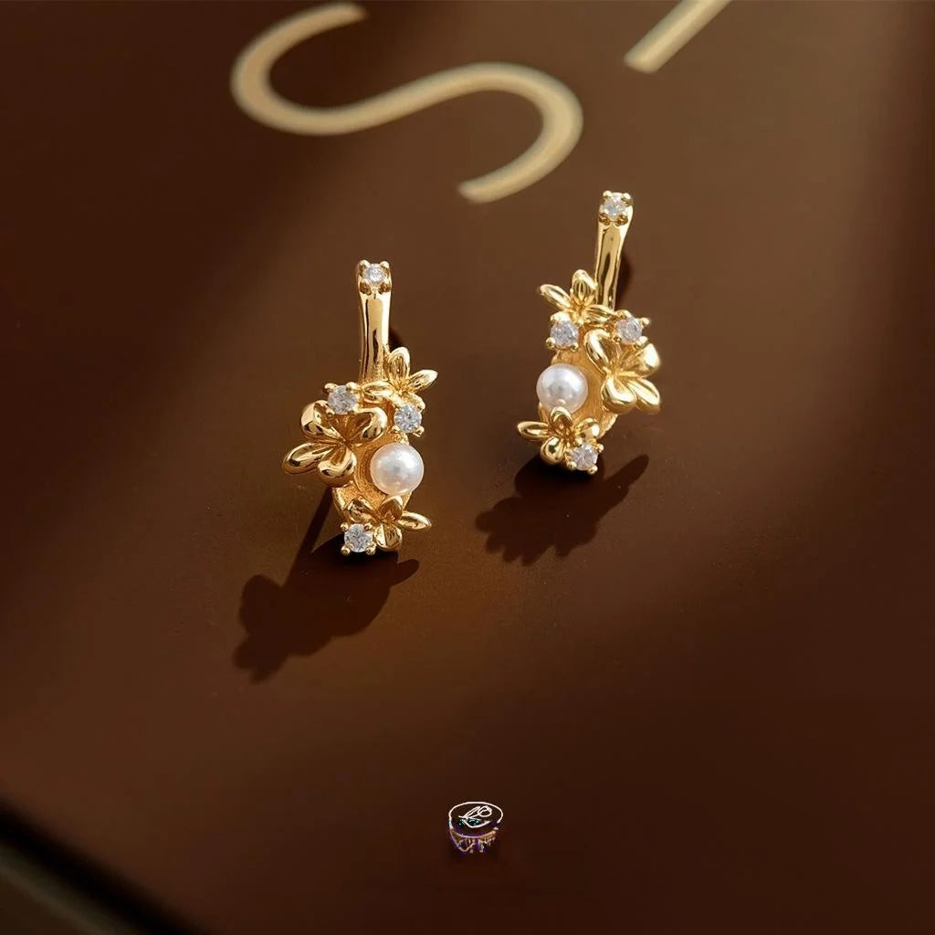 French Vintage Floral Zircon Stud Earrings Copper Dainty Flower Petal Jewelry