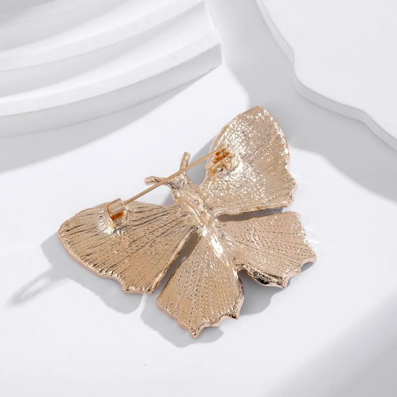 Elegant Enamel Butterfly Brooch With Gold Tone Alloy Wings, Women's Scarf Clasp Lapel Pin Suit Accessory