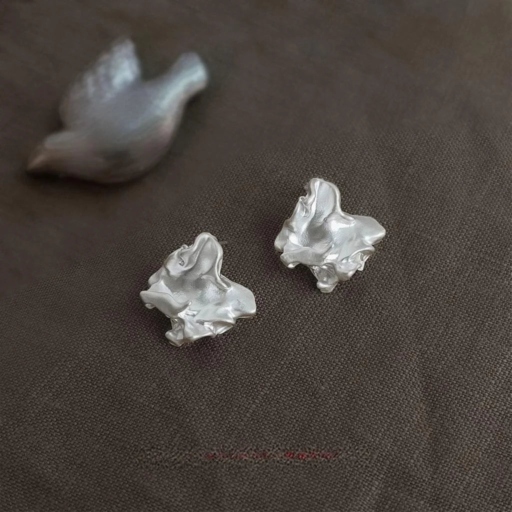 Irregular Matte Geometric Liquid Metal Zinc Alloy Stud Earrings