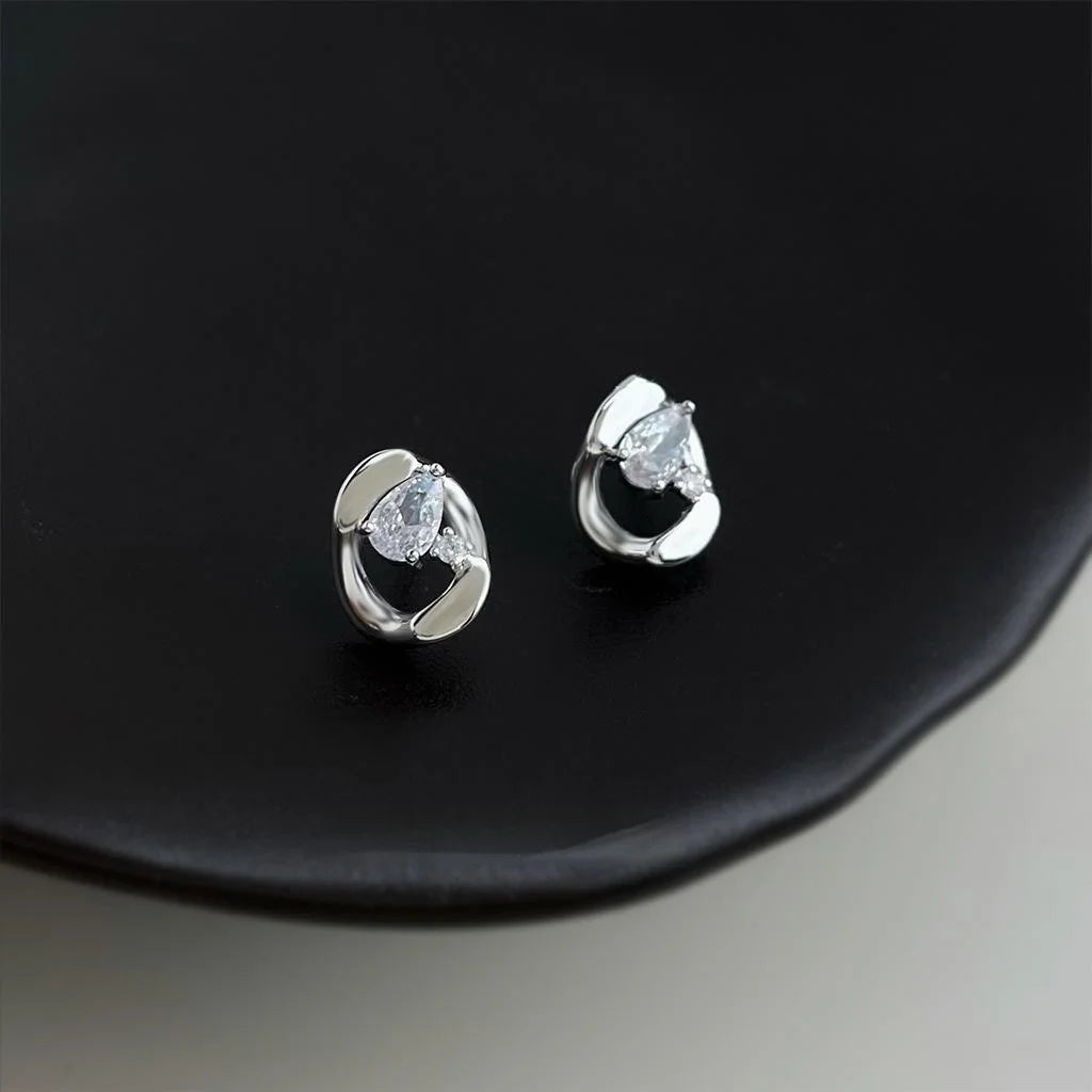 Minimalist Irregular Geometric Teardrop Zircon Copper Stud Earrings